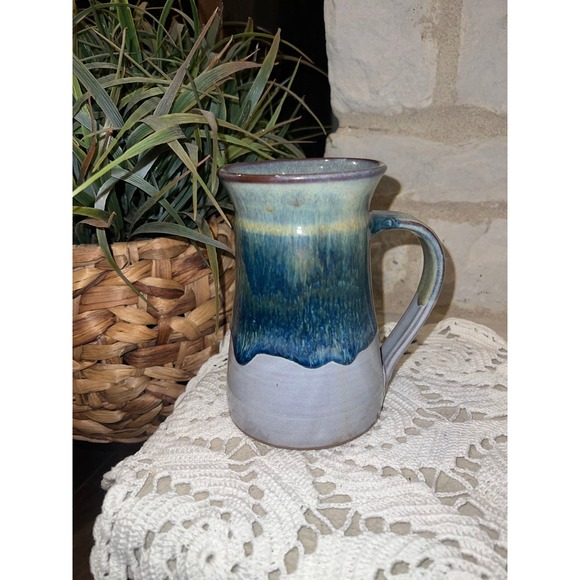 Other - Artisan Studio Pottery Tall Mug Blue Green Lavender Reactive Drip Glaze Ceramic